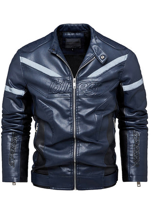 Reflective Strips Fashion Plus Velvet Youth Leather Jacket For Motorcycles