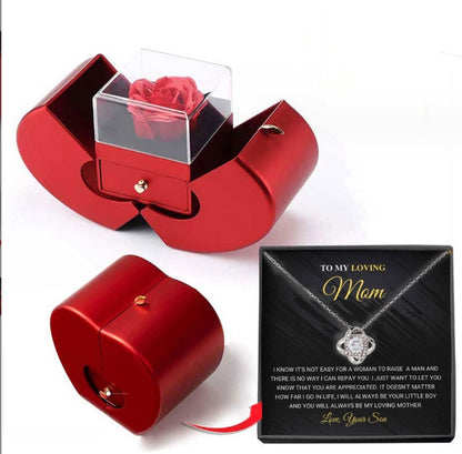 Trending Now at Buy Center: Fashion Jewelry Box Red Apple Christmas Gift Necklace Eternal Rose For Girl Mother's Day Valentine's Day Gifts With Artificial Flower Rose Flower Jewelry Box Necklace Silver Card Apple Box English