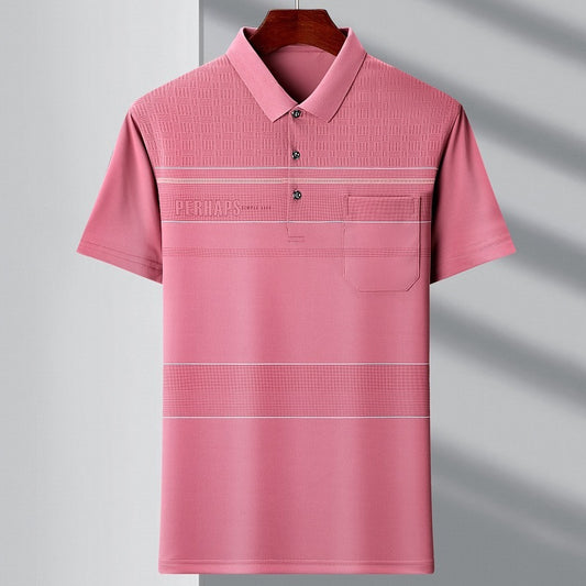 Camiseta tipo polo juvenil con cuello tipo polo y rayas con bolsillo real para hombre