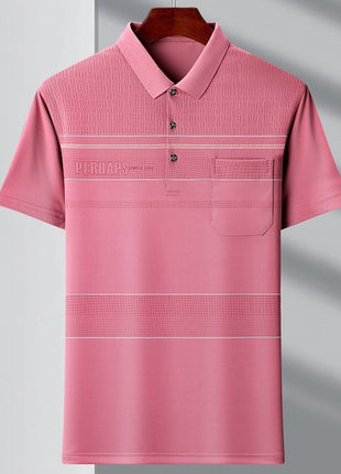 Camiseta tipo polo juvenil con cuello tipo polo y rayas con bolsillo real para hombre