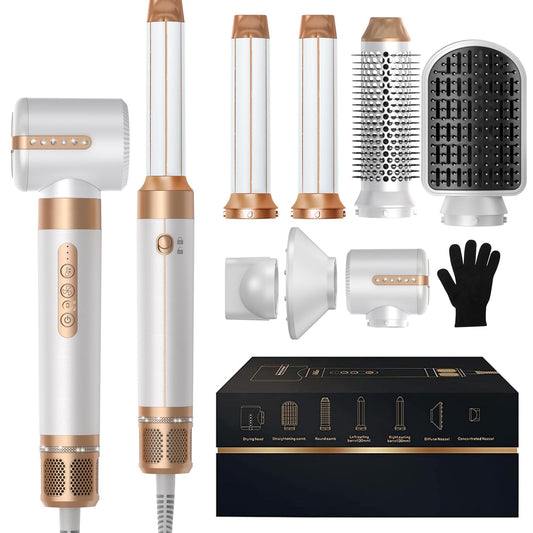 Sèche-cheveux brosse 7 en 1, sèche-cheveux ionique négatif haute vitesse 110 000 tr/min avec concentrateur diffuseur, brosse thermique, lisseur à cheveux, styler magique, outils de coiffure volumisants