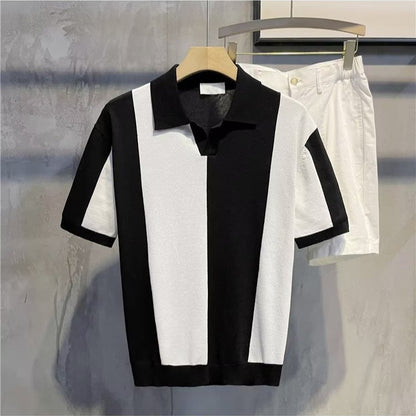 Just Arrived at Buy Center: Design Light Luxury Contrast Color Knitted Striped Short Sleeve