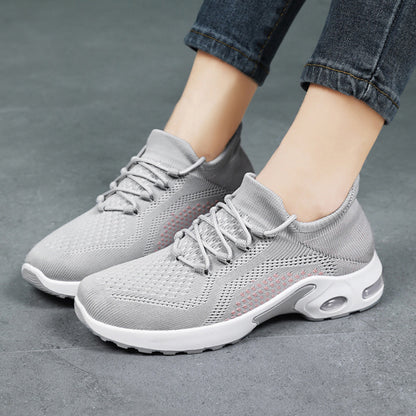 New at Buy Center: Lace-up Air Cushion Sneakers Women Flying Woven Breathable Casual Mesh Shoes Summer