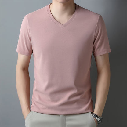 Fresh on the Scene at Buy Center: Men's Thin Casual Solid Color And V-neck Short-sleeved T-shirt Pink