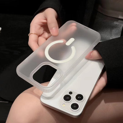 Fresh on the Scene at Buy Center: Color Acrylic Skin Feeling Frosted Magnetic Suction Phone Case Frosted Translucent