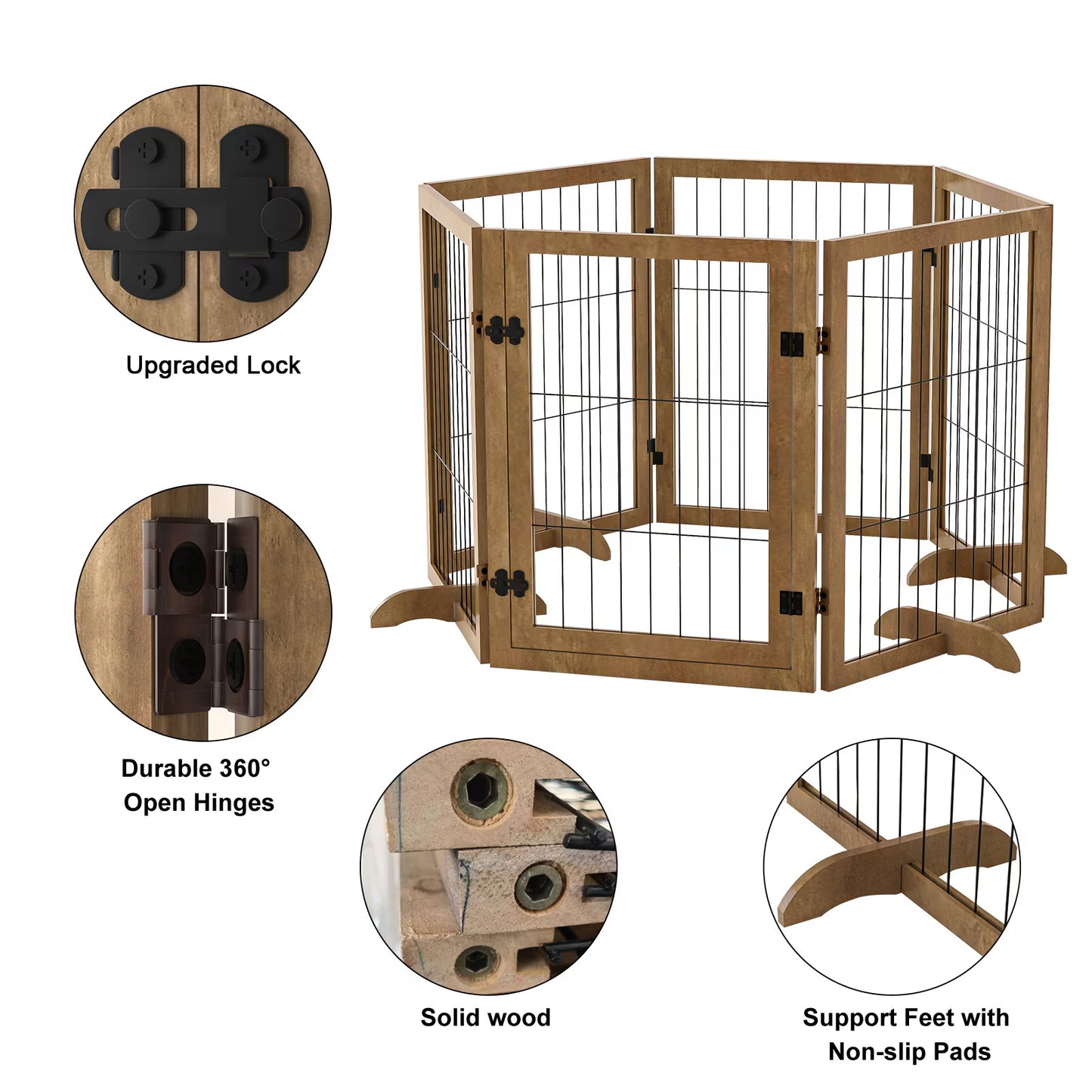 Dog Gate With Door Walk Through 144inch Extra Wide 32inch Tall 6 Panels Foldable Wire Pet Gate Barrier For House Doorway Stairs Pet Puppy Safety Fence Support Feet Included Solid Hard Wood Buy Center