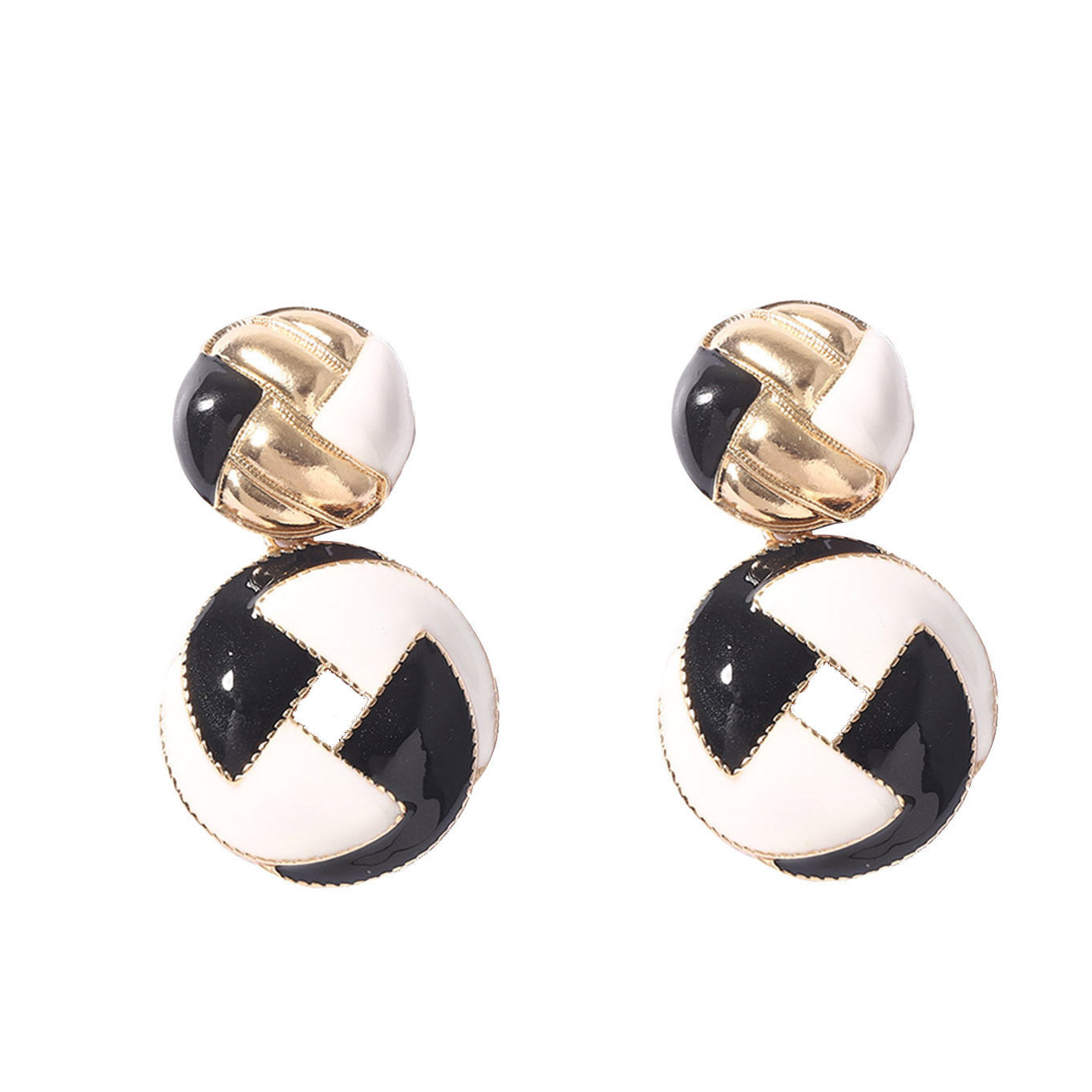 Buy Center Excellence-Fashion Black And White Dripping Geometric Round Earrings