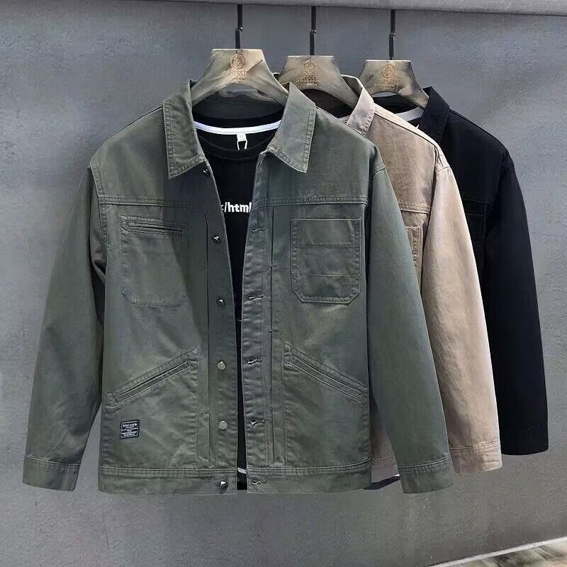 Newly Released at Buy Center: Spring And Autumn Leisure Short Solid Color Denim Coat Men's Business Shirt Jacket Simple Top Army Green