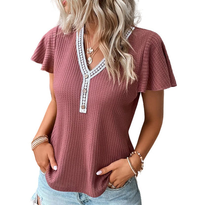 Trending Now at Buy Center: Waffle V-neck Short-sleeved T-shirt