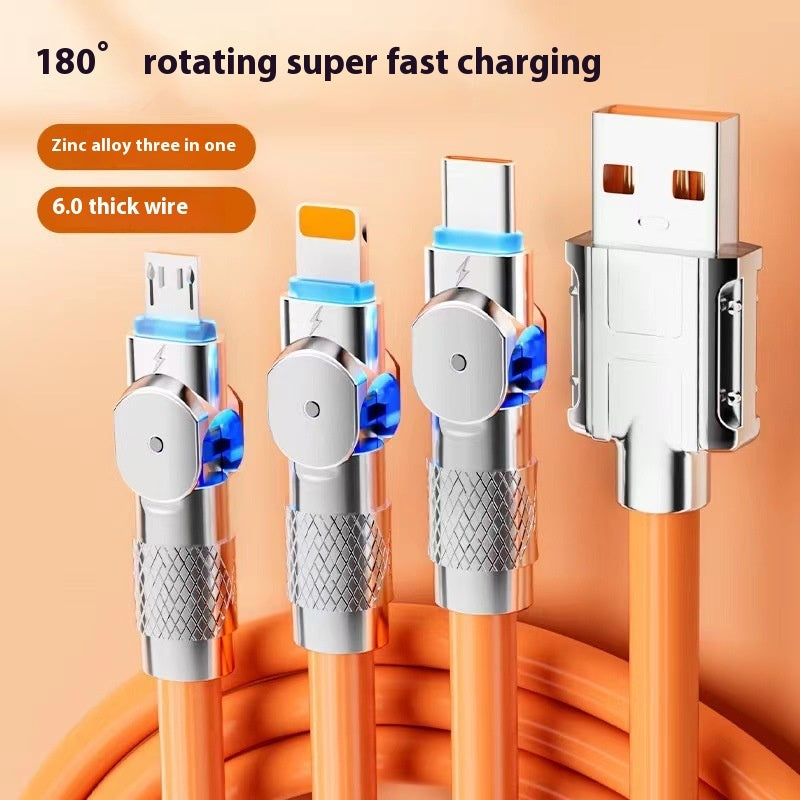 Buy Center Exclusive Offer-Fast Charging Rotating One-to-three Mobile Phone Charging Cable Orange