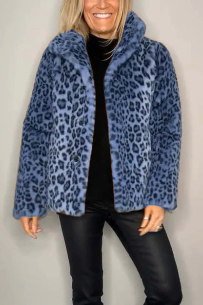 Winter New Women's Fashionable Leopard Print Lapel Faux Leather Woolen Top Buy Center