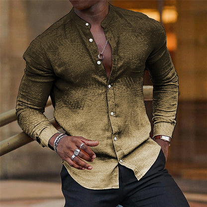 Camisa informal de manga larga con cuello alto y degradado para hombre