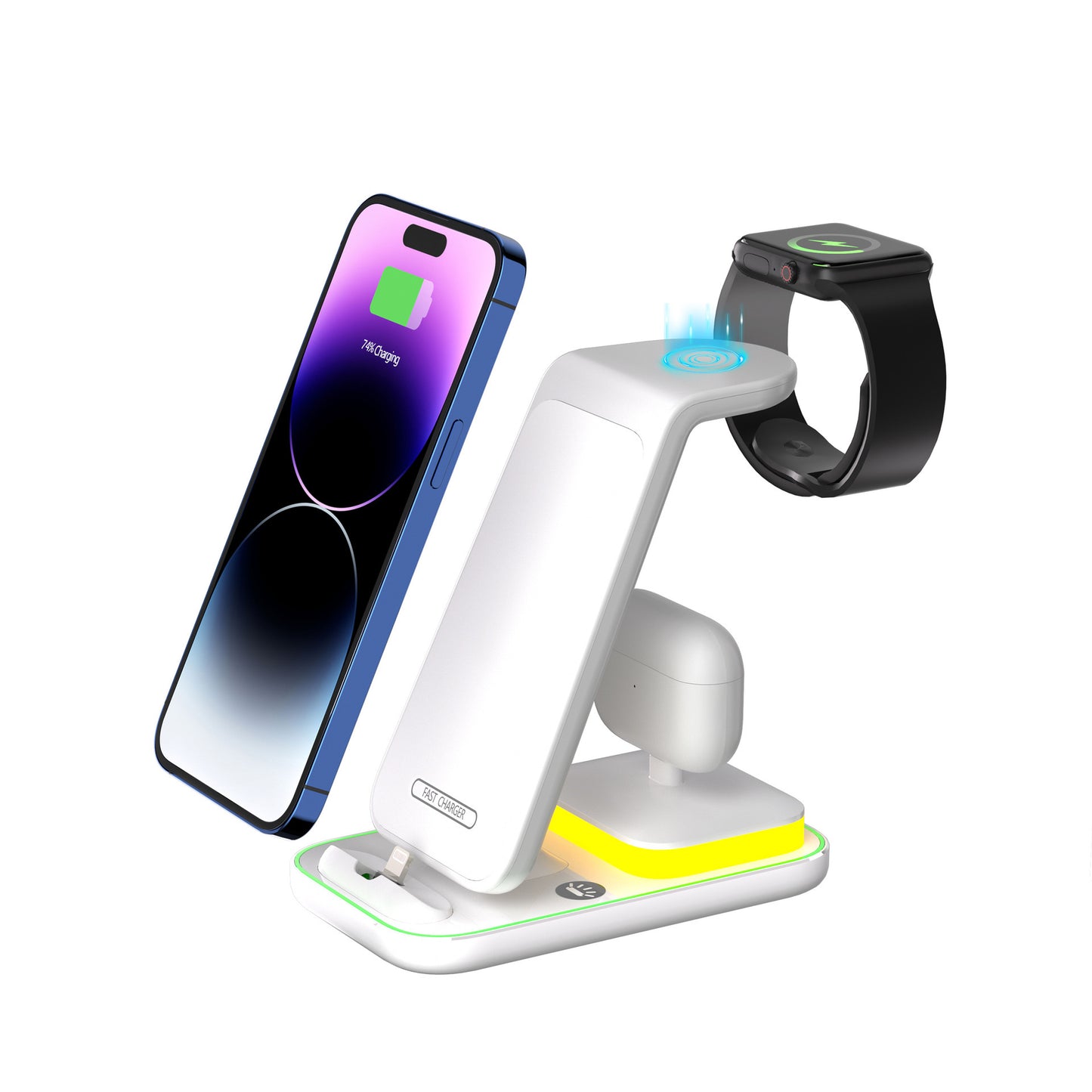 Hot New Items at Buy Center: 15W Fast Charge Vertical Wireless Charger Mobile Phone Watch Headset White