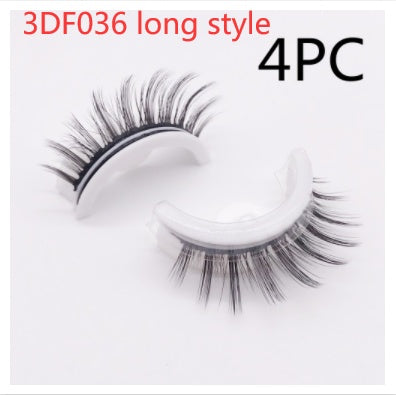 Buy Center Premium-Reusable 3D Mink Lashes Natural False Eyelashes Self Adhesive Fake Glue Free Makeup Eyelash Extension Silk 3DF036 long style PVC round box 4PCS