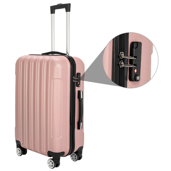 Valise à roulettes verticale 3 en 1 avec poignée, 20 pouces, 24 pouces, 28 pouces, en alliage d'aluminium ABS, couleur tendance - Or rose