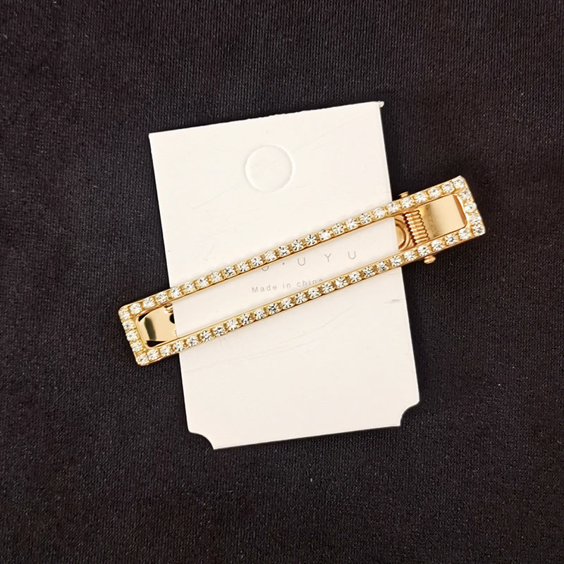 Just Arrived at Buy Center: 8cm Large Rectangular Metal Barrettes Rhinestone Golden Rectangle 8cm