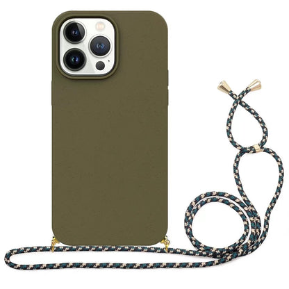 Just Arrived at Buy Center: Protective Cover Wheat Straw Lanyard Phone Case Soft Army Green Lanyard