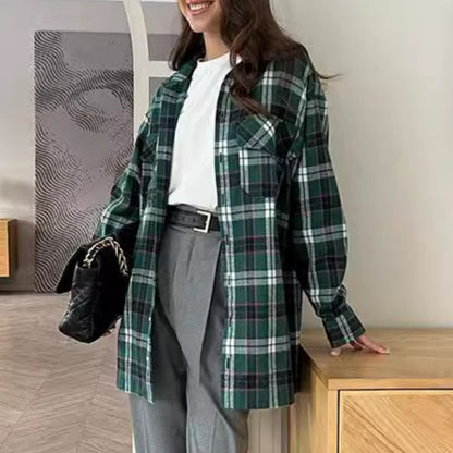 Buy Center Trend-Fashion Green Plaid Shirt Cardigan Design Ladies