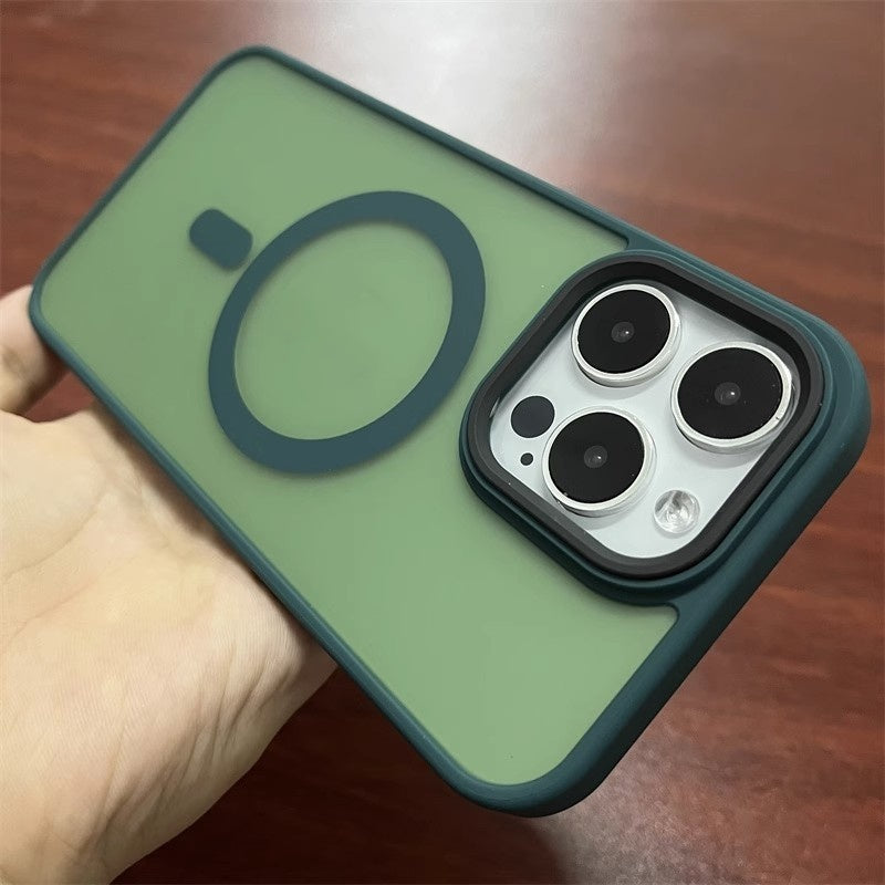 Just Arrived at Buy Center: Simple Solid Color Magnetic Skin-absorbing Frosted Phone Case Dark Green