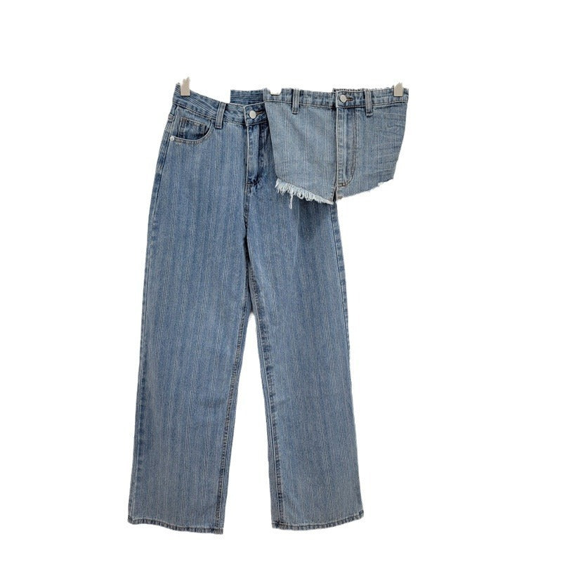 Buy Center Prestige-Wash Light Blue Denim Tube Top Trousers Suit