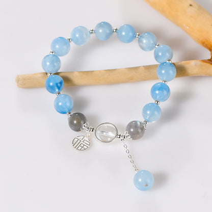 Just Arrived at Buy Center: Natural 10mm Aquamarine Ball Type Single Ring Bracelet