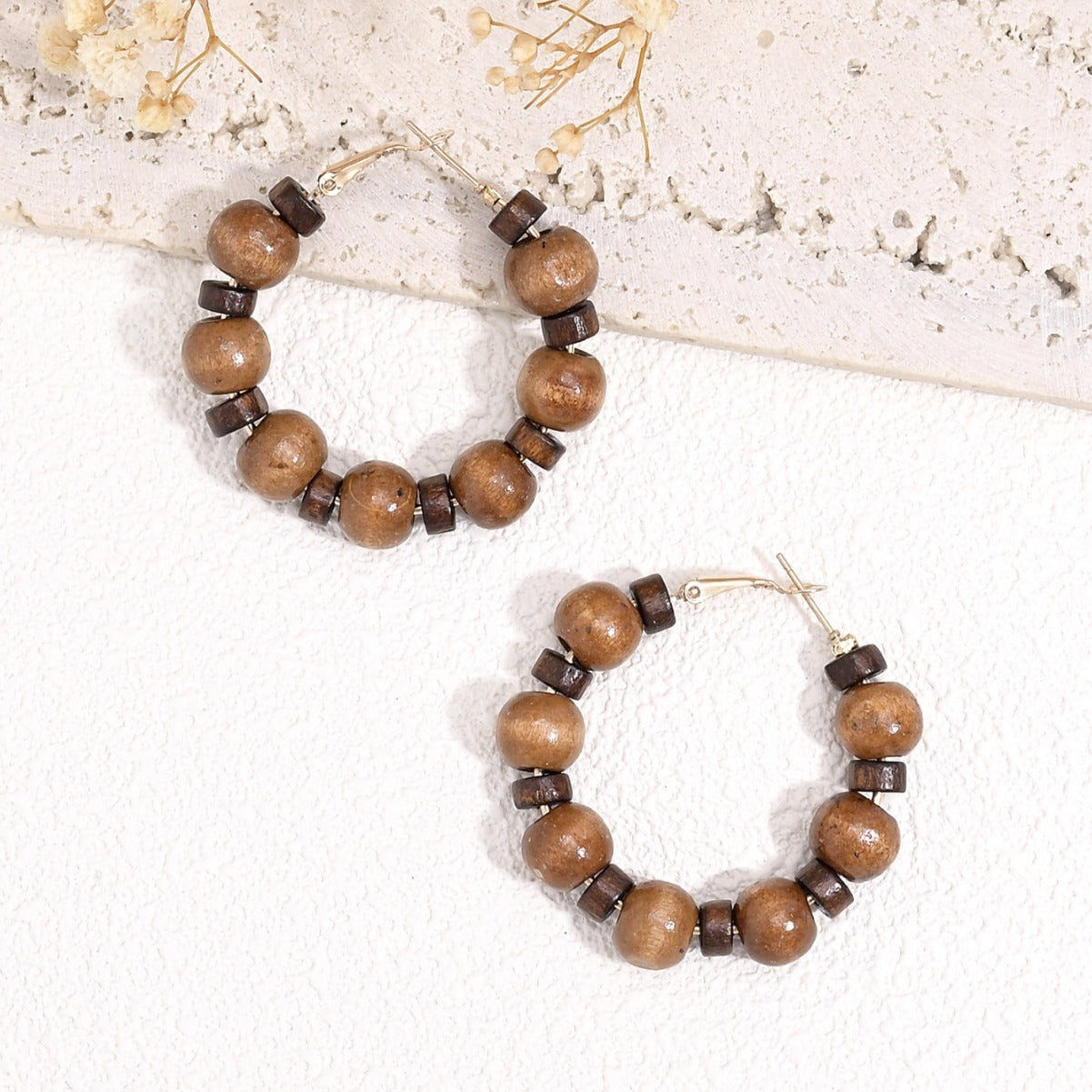 Buy Center Prestige-Korean Style Retro Graceful Personality High-grade Round Wooden Wooden Bead Beaded Ear Ring