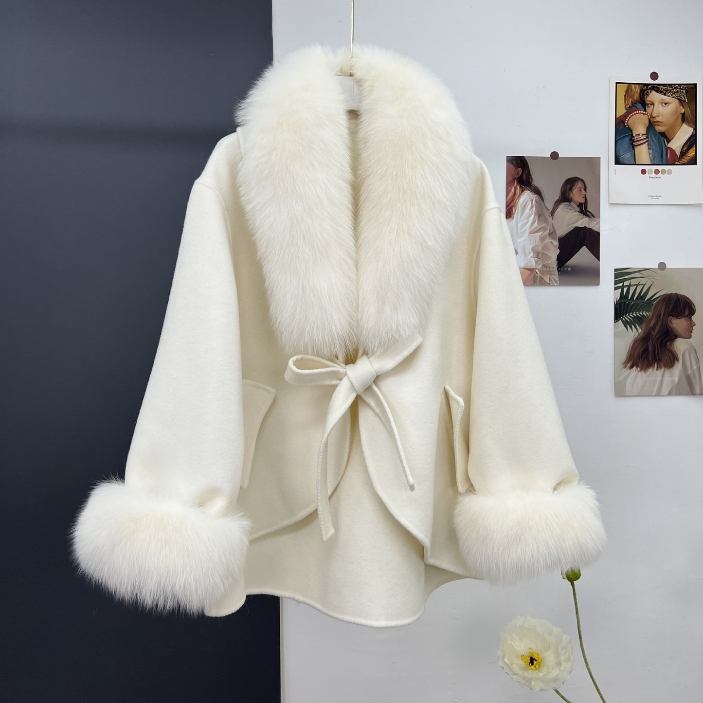 Wool Double-sided Woolen Coat Women's Mid-length Cape Shawl Fox Fur Appearance Buy Center