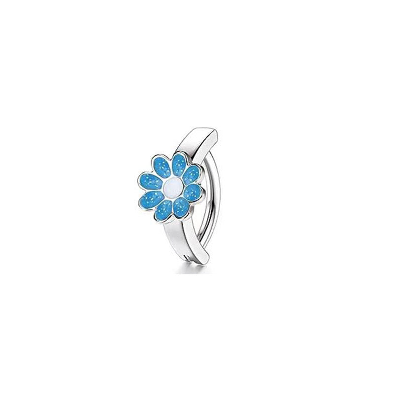 Buy Center Choice-Stainless Steel Copper Inlaid Zircon Belly Ring Ornament Flower Blue