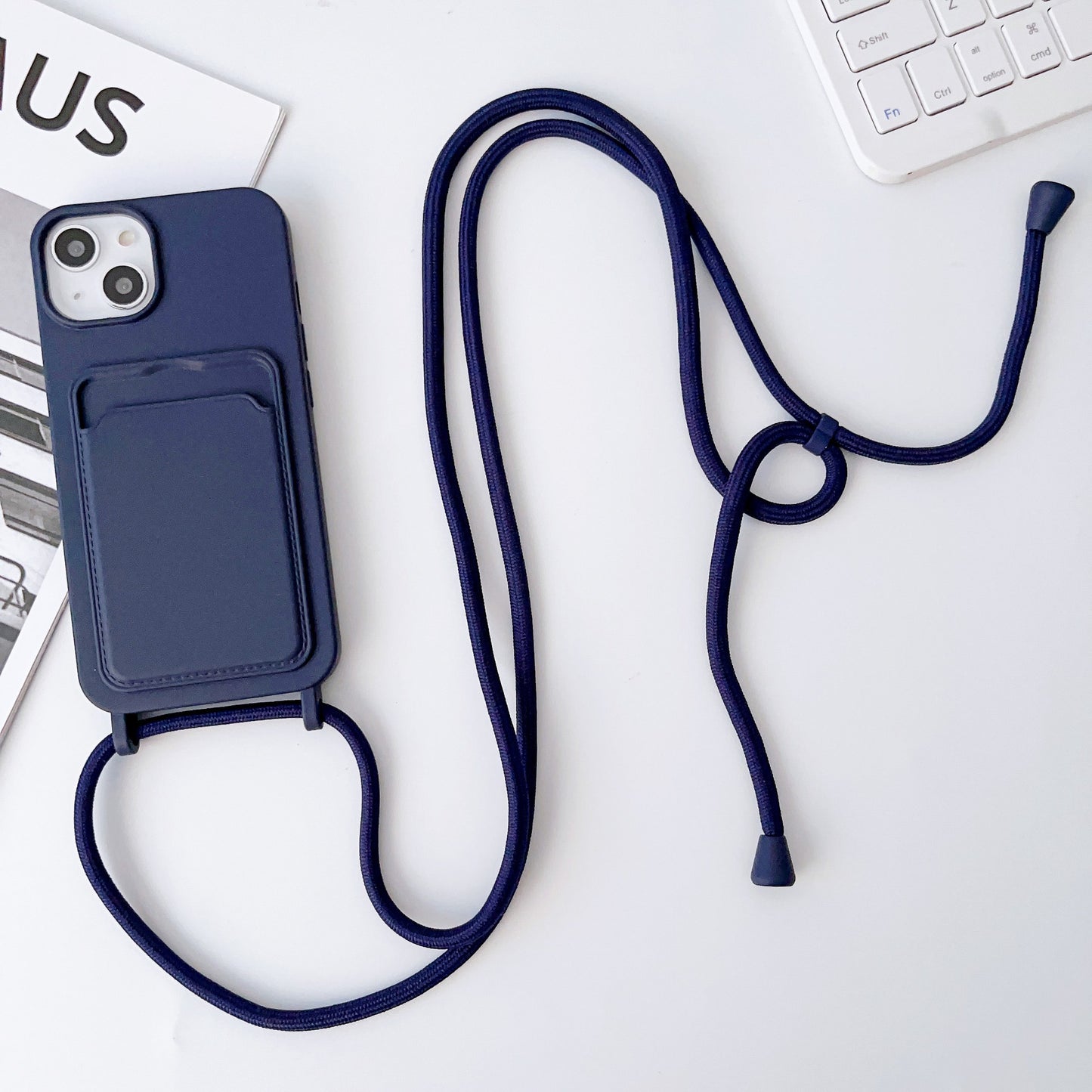 Hot New Arrivals at Buy Center: Integrated Card Holder Cross Body Lanyard Phone Case Silicone Color Protective Cover Navy Blue