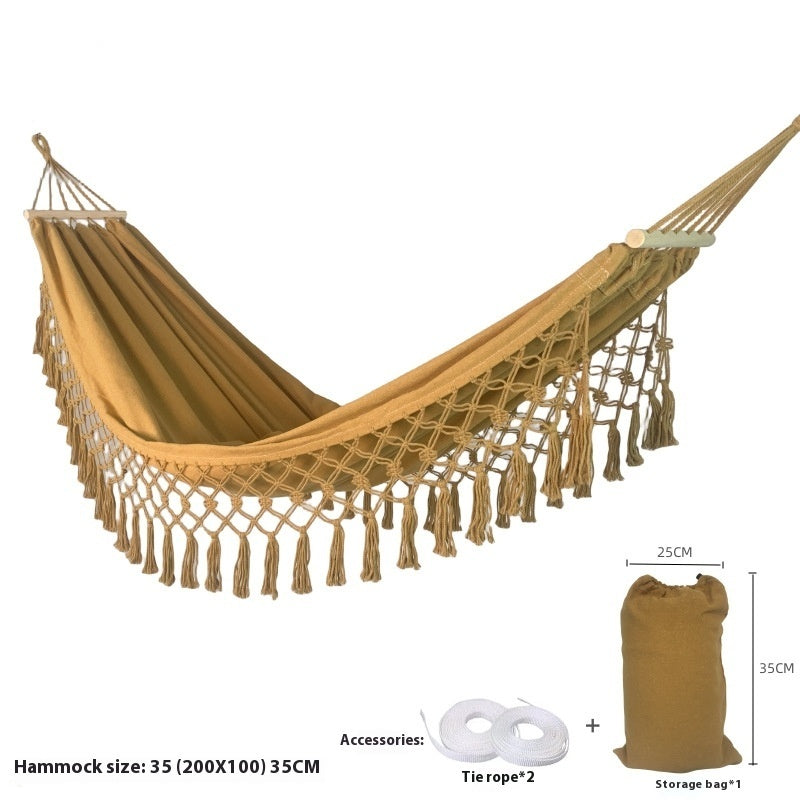 Just Arrived at Buy Center: Wooden Stick Anti-rollover Canvas Hammock Outdoor Supplies Brown