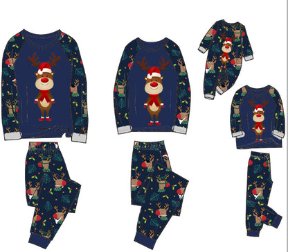 Family Pajamas Suit Baby Christmas Parent-child Pajamas Picture Color Front Blue