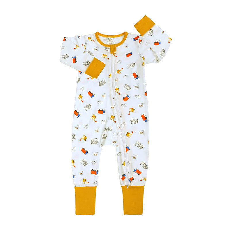 Newly Released at Buy Center: Spring And Autumn Long Sleeve Cotton Baby Jumpsuit Male And Female Baby Home Romper White Car Jumpsuit