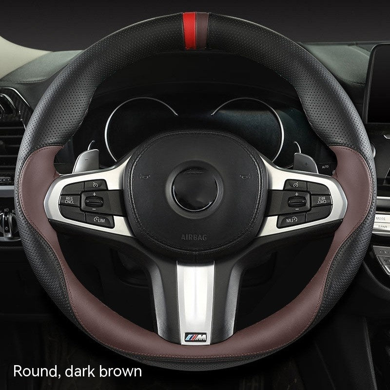 Newly Arrived at Buy Center: Round D-type Universal Steering Wheel Cover Dark Coffee Color Circular Dshaped