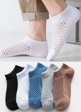 Chaussettes basses en coton absorbant la transpiration en maille de couleur unie pour hommes