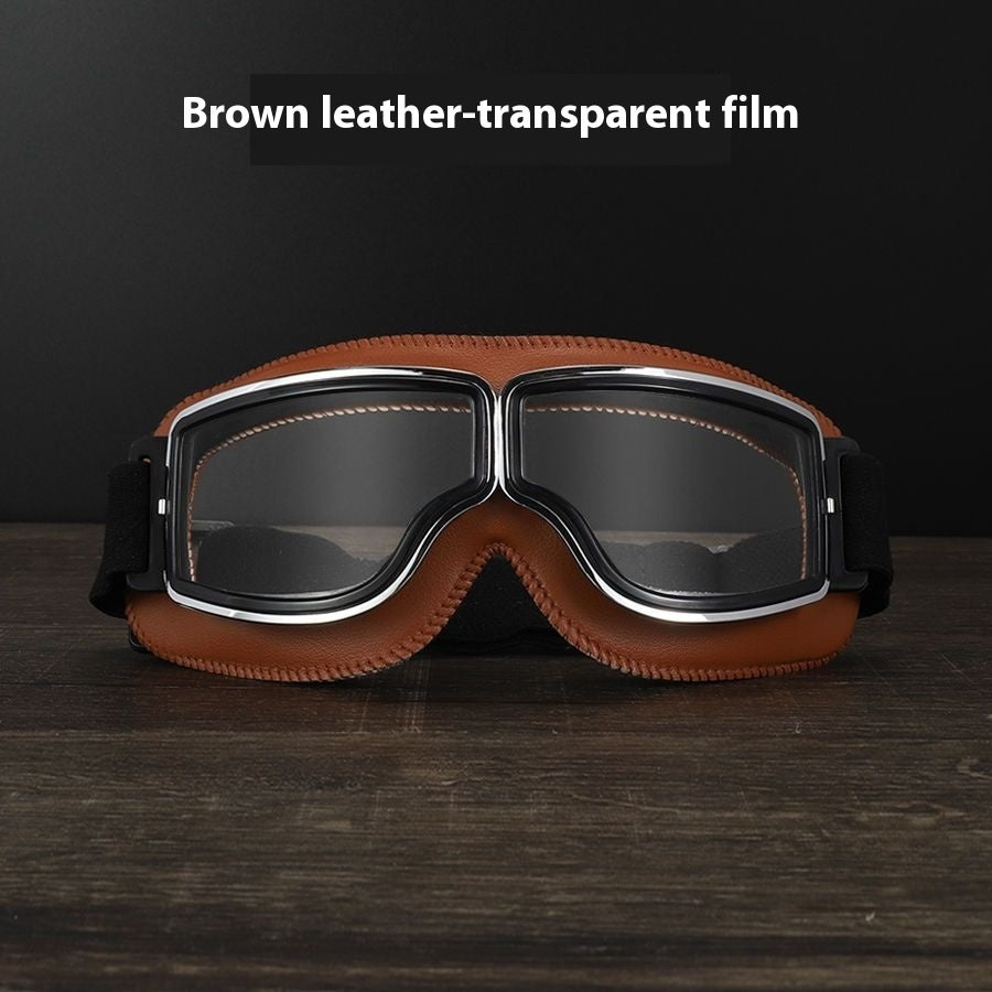 Hot New Items at Buy Center: Men's Retro Outdoor Goggles BrownLeather Frame Transparent