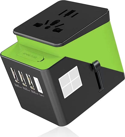 Now Available at Buy Center: 3 USB 1 Typc C International Power Adapter For Europe, UK, China, Australia, Japan And More 200 Countries Black Green