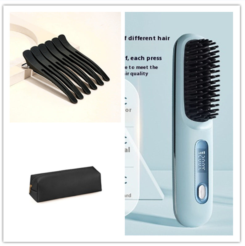 Peigne à cheveux lisse 2 en 1, lisseur sans fil, brosse à cheveux, chauffage rapide, boucleur chaud portable, chargement USB