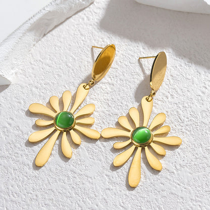 Vintage Fashion Green Stone Flower Tassel Earrings For Women Buy Center