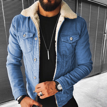 Just Arrived at Buy Center: Lamb Wool Thickening Denim Jacket Light Blue