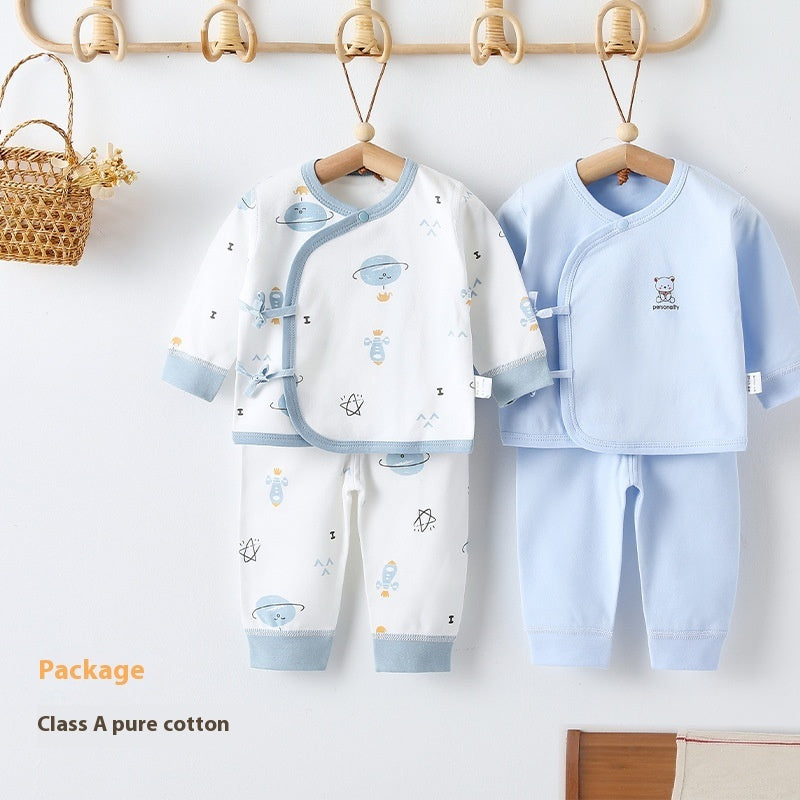 Fresh on the Scene at Buy Center: Newborn Clothes Class A Pure Cotton Baby Warm Pajamas Blue Earth 2PCs