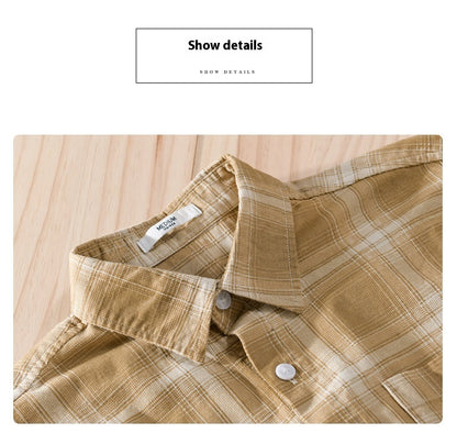 Newly Arrived at Buy Center: Cotton Plaid Long-sleeved Shirt Retro Cotton Brushed Casual Overshirt