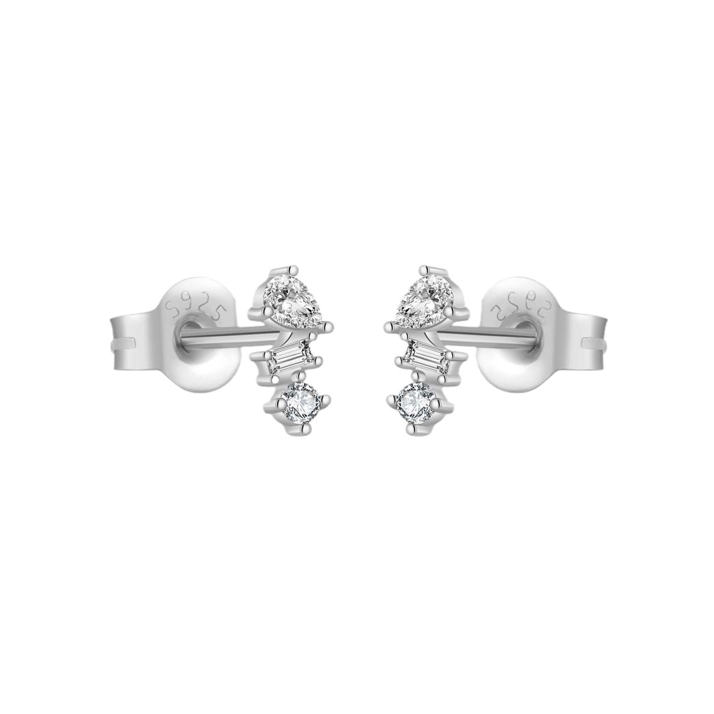 Buy Center Handpicked- Women's S925 Sterling Silver Three-diamond Irregular Zircon Stud Earrings