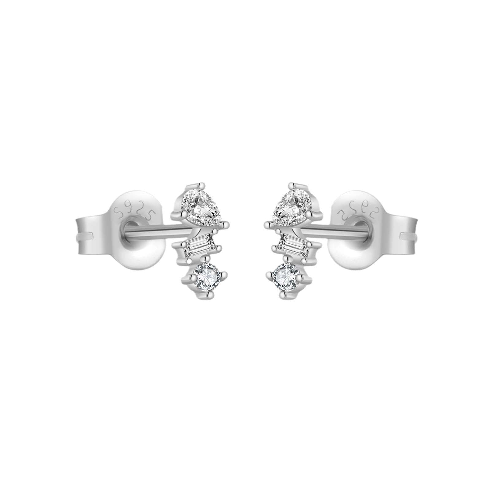 Buy Center Handpicked- Women's S925 Sterling Silver Three-diamond Irregular Zircon Stud Earrings