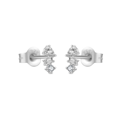 Buy Center Handpicked- Women's S925 Sterling Silver Three-diamond Irregular Zircon Stud Earrings