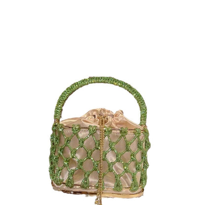 Panier portable en métal tissé à la main de haute qualité avec bande de strass brillants pour cage à oiseaux