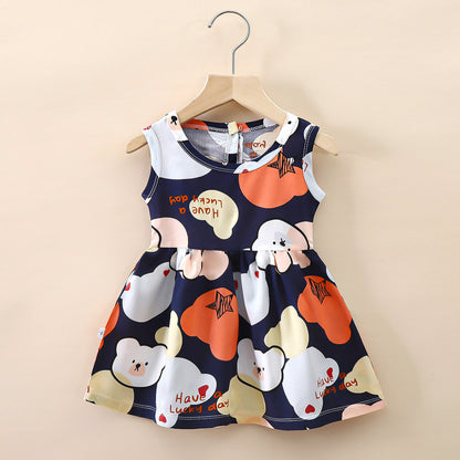 Fresh Arrivals at Buy Center: Small And Medium Cotton Silk Girl Dress Thin Dark Blue