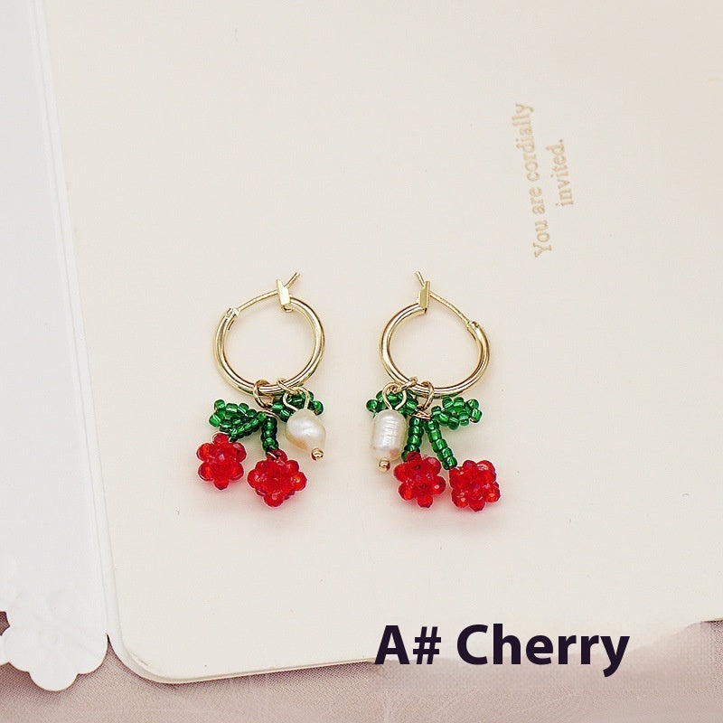 Buy Center Choice-Handmade Beaded Cherry Orange Fruit Earrings Necklace A Cherry Earrings