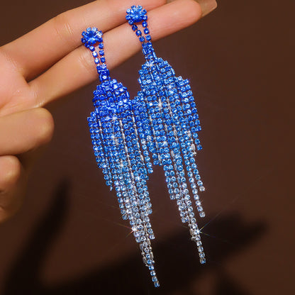 Buy Center Top Rated-Full Rhinestone Tassel High-grade Affordable Luxury Style Unique Design Earrings 80130308 Blue