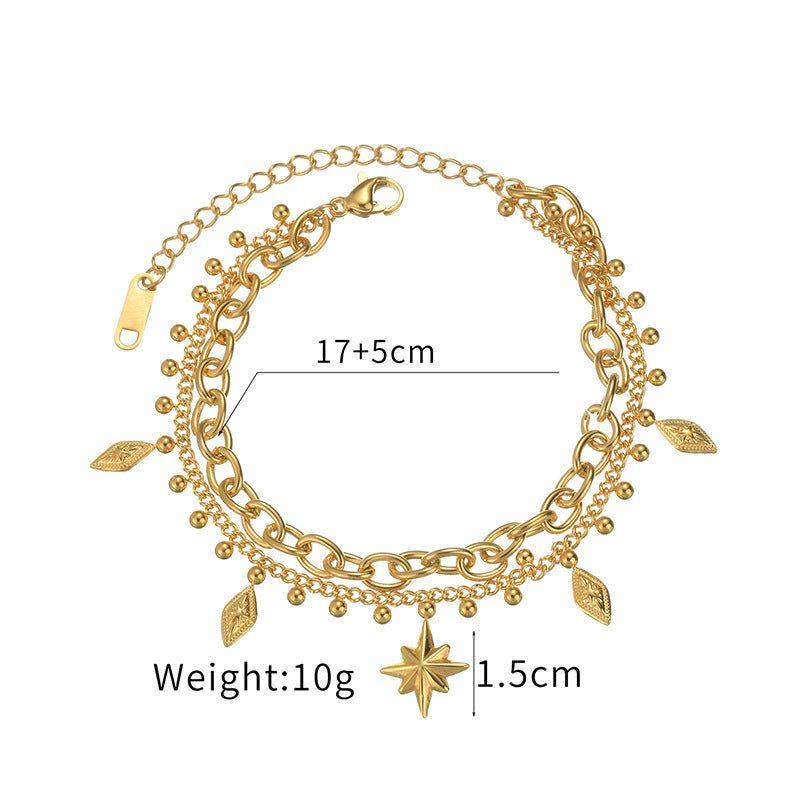 Simple Stainless Steel Eight Awn Star Double-layer Bracelet Buy Center