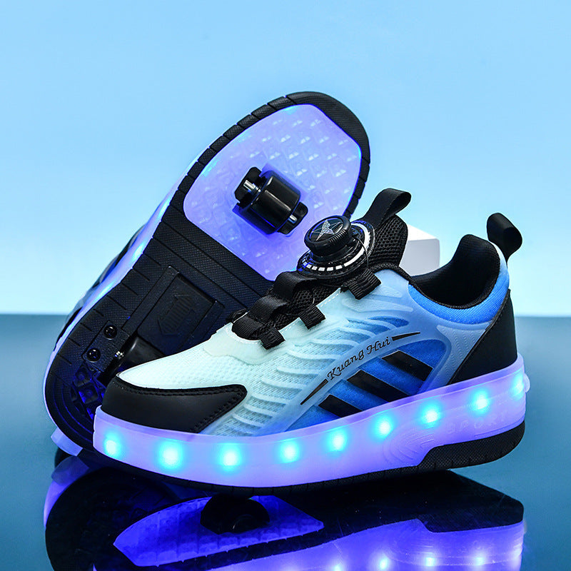 Fresh Arrivals at Buy Center: Double Wheel Heelys Children's Luminous Charging Roller Skating Deformation Skate Shoes 6295 Black And Blue